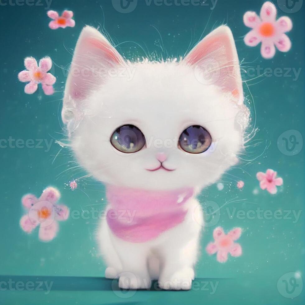 close up of a white cat wearing a pink scarf. . photo