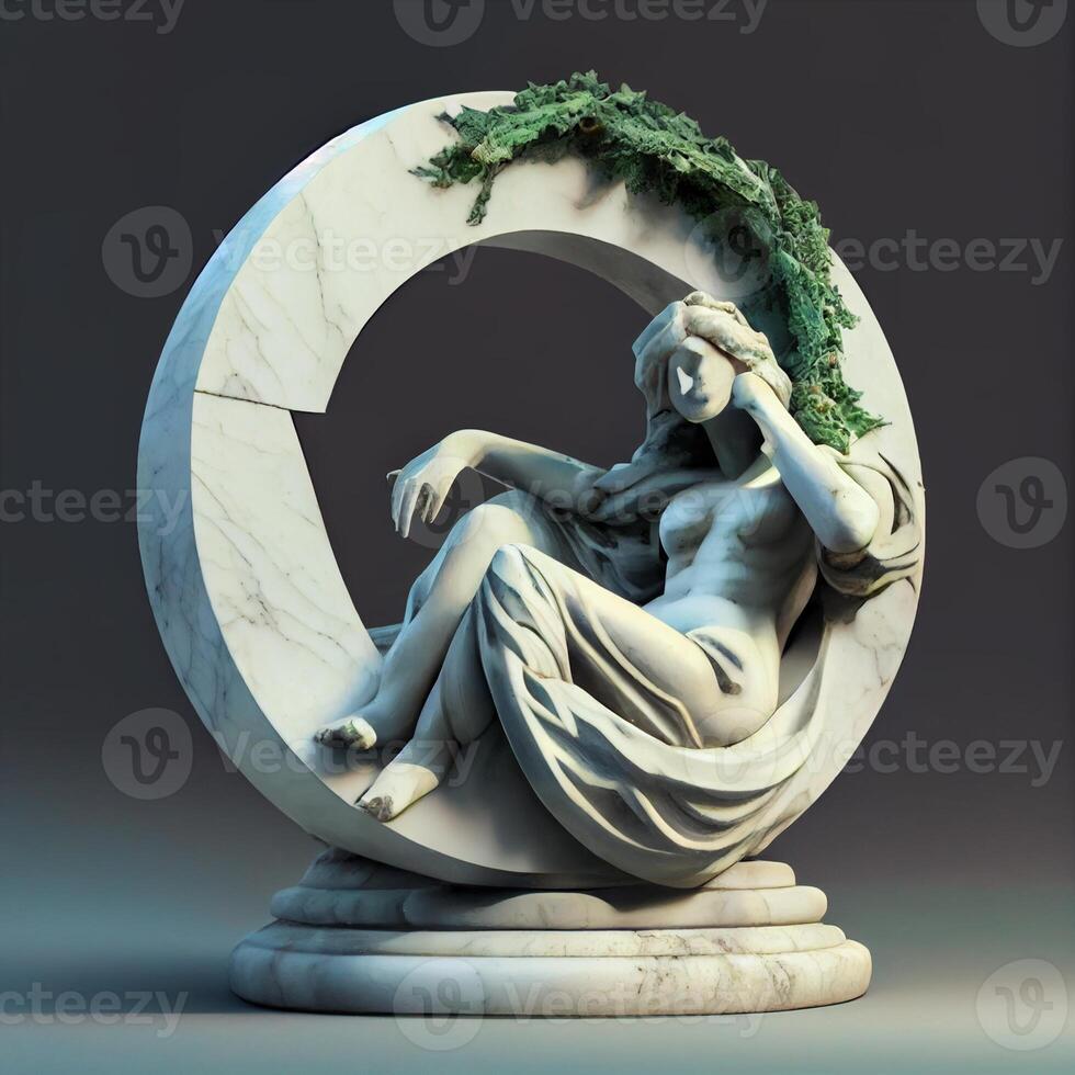 statue of a woman sitting on a crescent. . photo