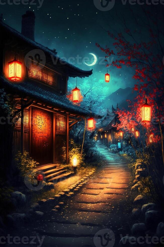 an image of a night scene with lanterns. . photo