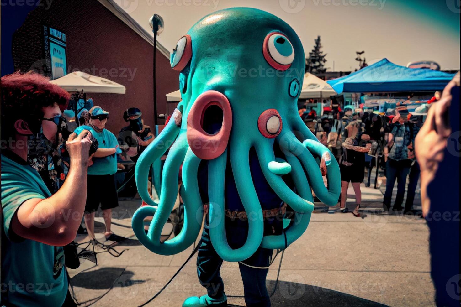 man dressed as an octopus in front of a crowd. . photo