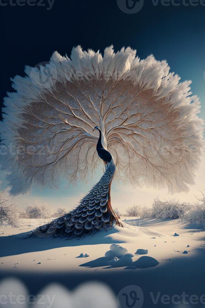 large white tree sitting on top of a snow covered ground. . photo