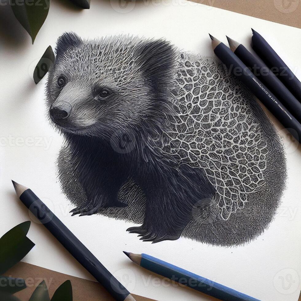 close up of a drawing of a bear. . photo