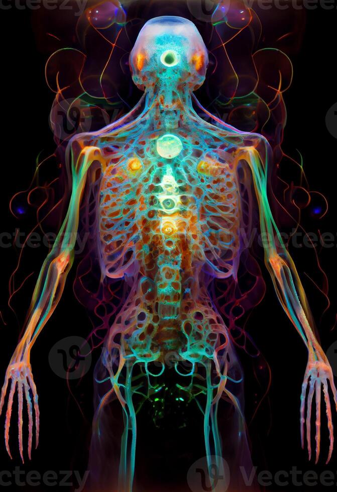 an image of a glowing human body. . photo