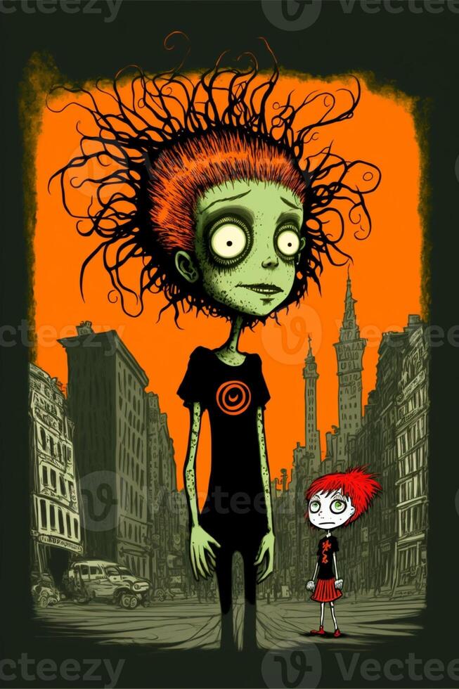 cartoon zombie standing in the middle of a street. . photo