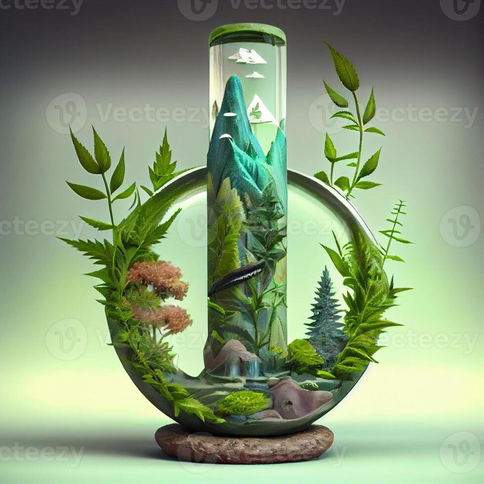 glass bottle filled with water and plants. . photo