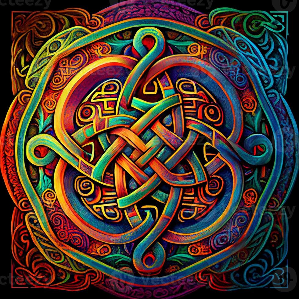painting of a celtic knot on a black background. . photo