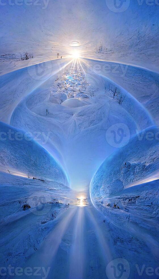 the sun shines brightly over a snowy landscape. . photo