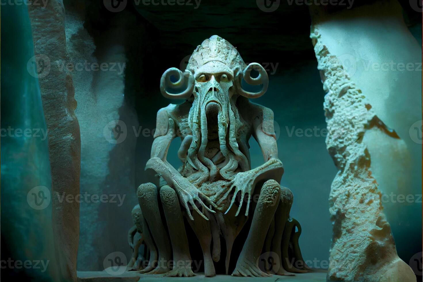 statue of an octopus inside of a cave. . photo