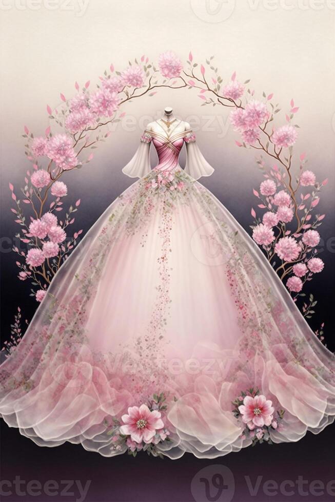 dress on a mannequin with pink flowers. . photo