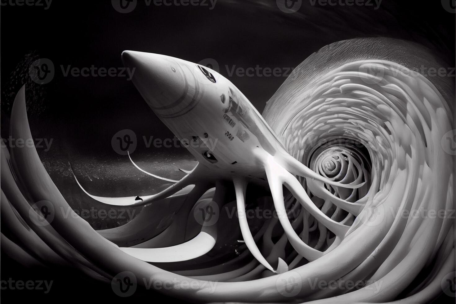 black and white photo of a jet engine. .