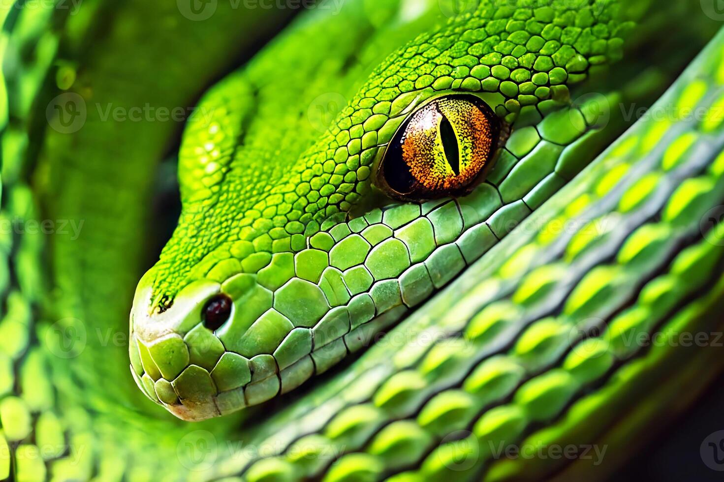 Green snake, python close-up. photo