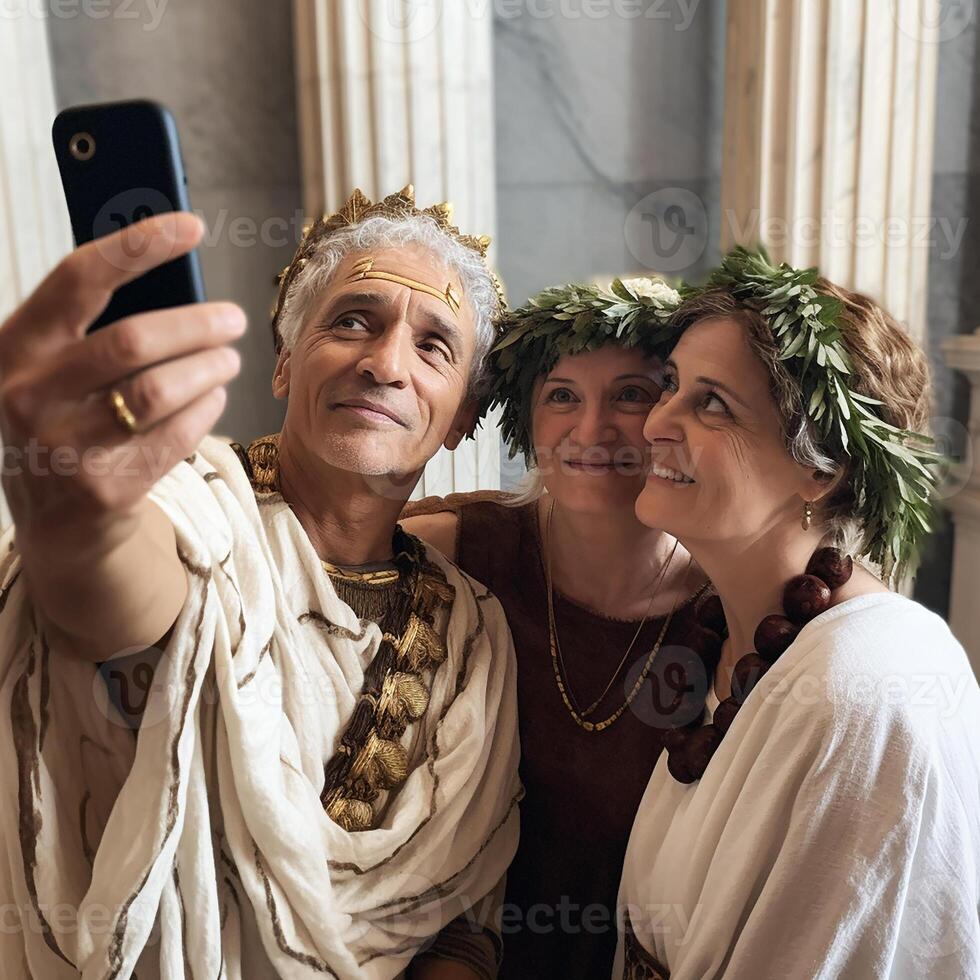 César toma selfies con su novias. generativo ai. foto