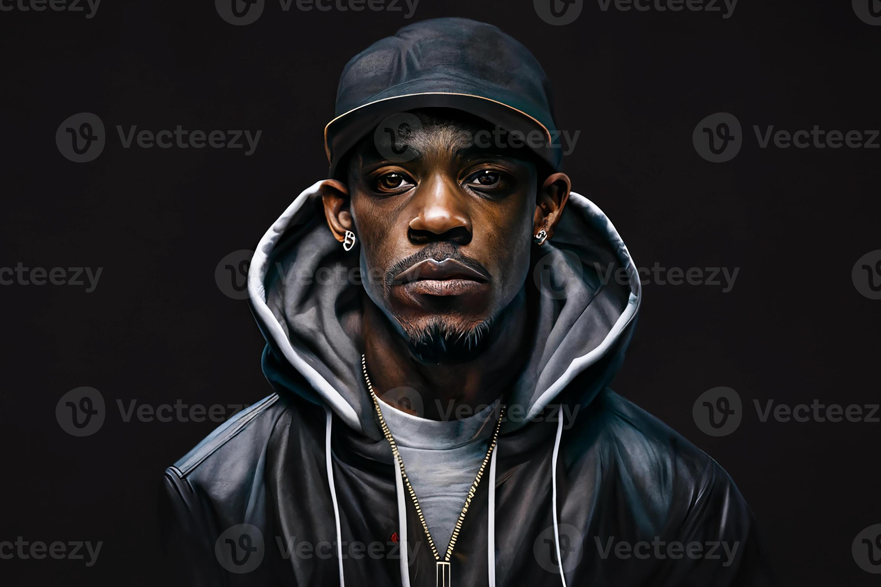 Black rapper musician. Portrait of a young black male AfroAmerican