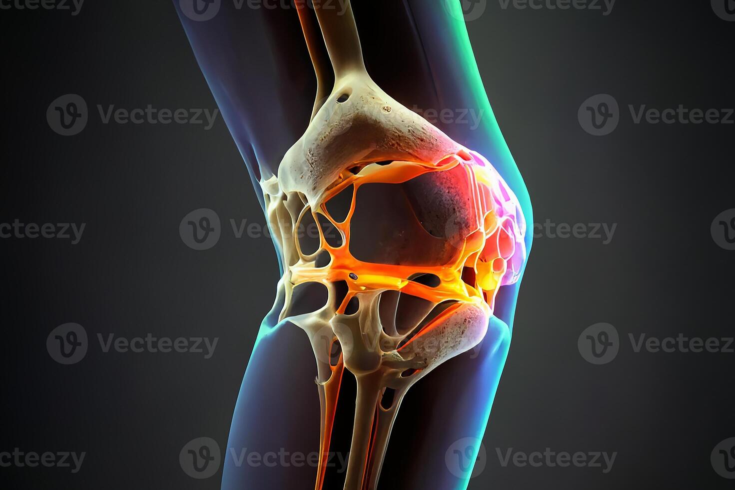 Knee meniscus, knee injury. Black background. photo