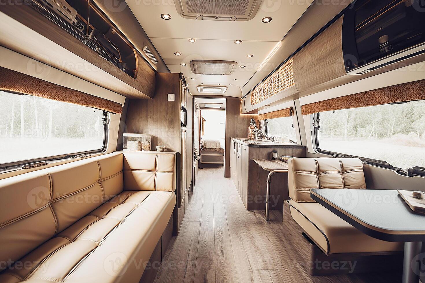 Luxe interior, business bus for traveling with family and business. photo