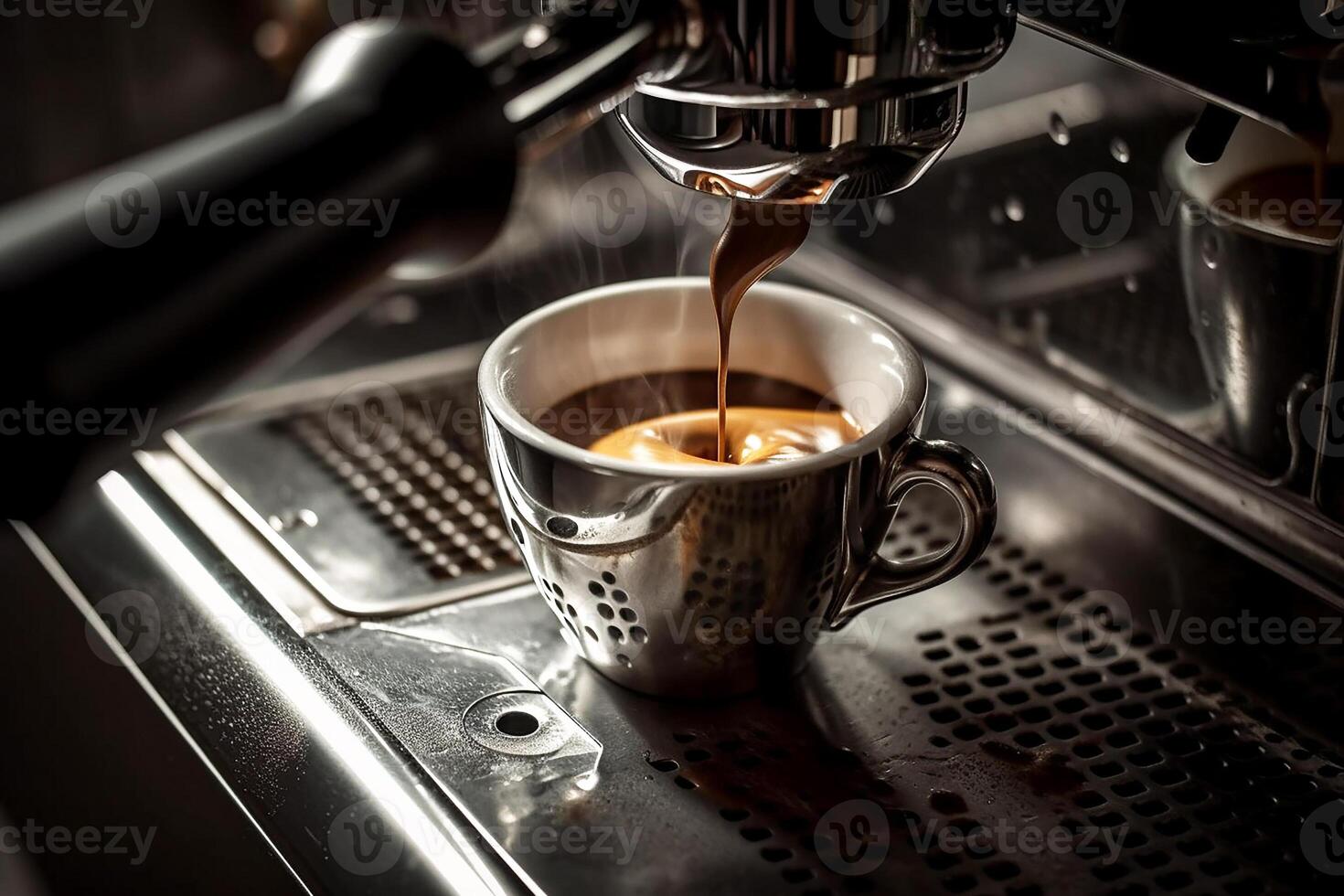 The espresso coffee machine makes an invigorating beverage. photo