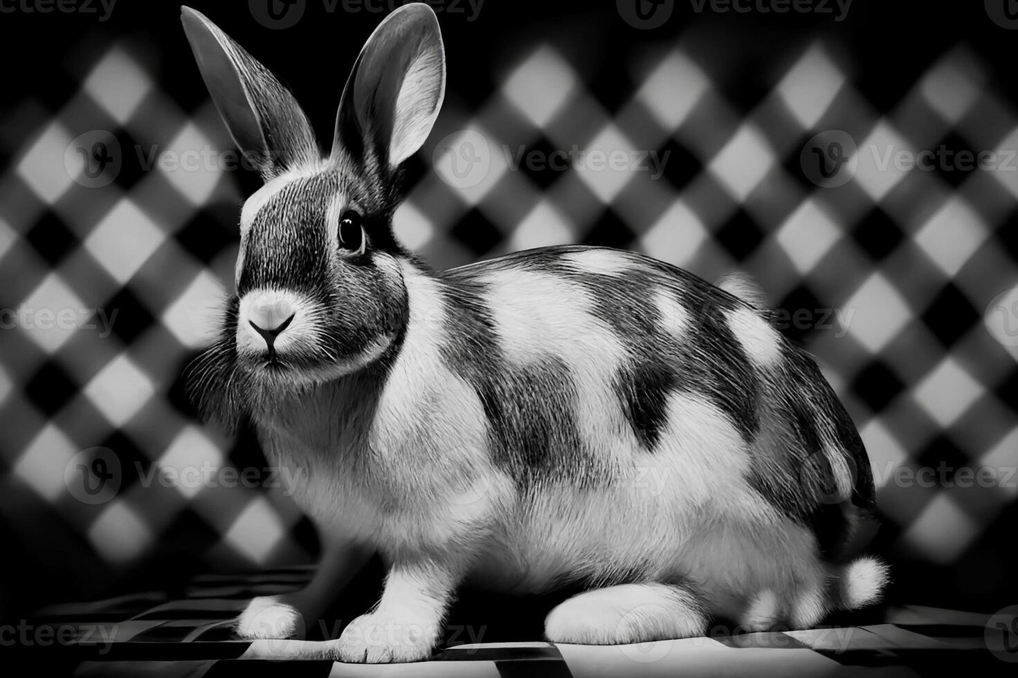 Rabbit in black and white squares. photo