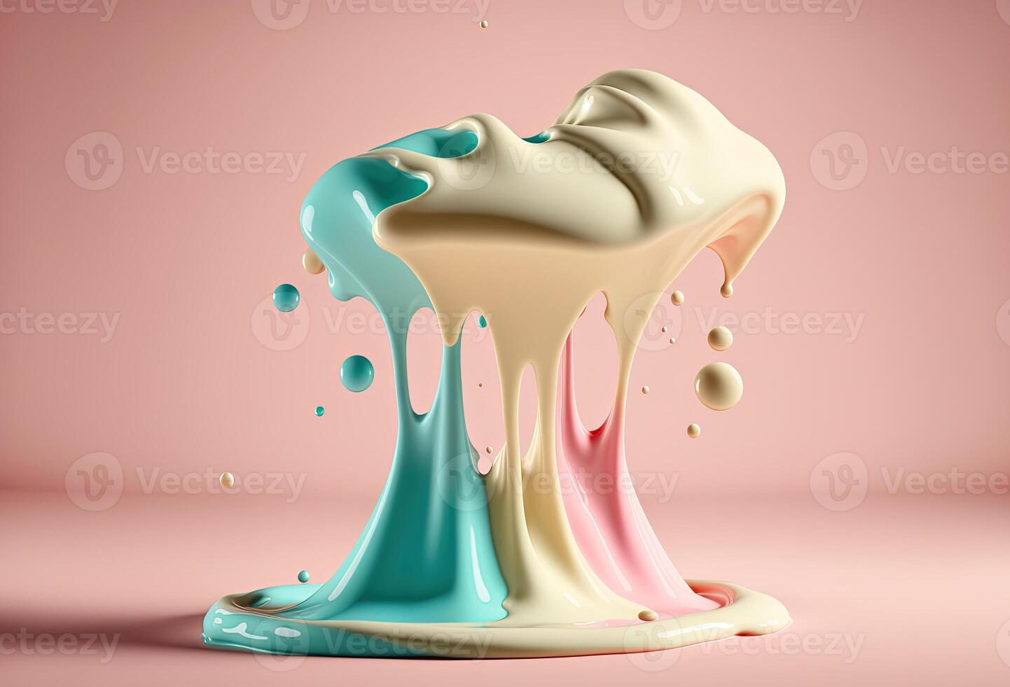 A splash of colored thick liquid, cream, milkshake, ice cream. Abstract pastel background. 3D rendering. . photo