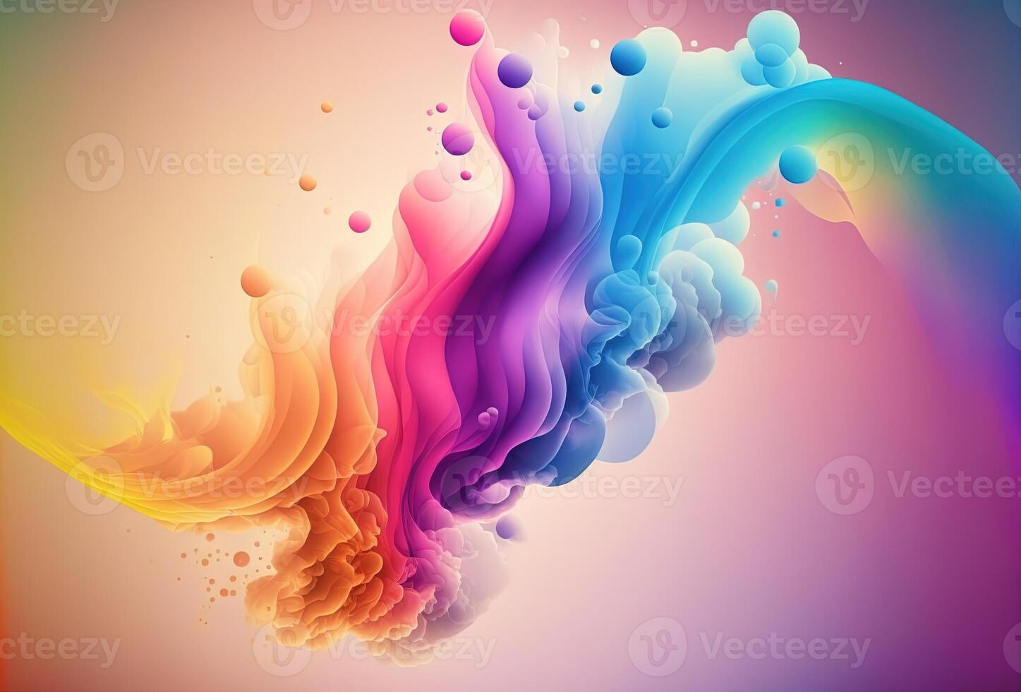 Clubs of multicolored neon smoke, ink. An explosion, a burst of holi paint. Abstract psychedelic pastel light background. 3D rendering. . photo
