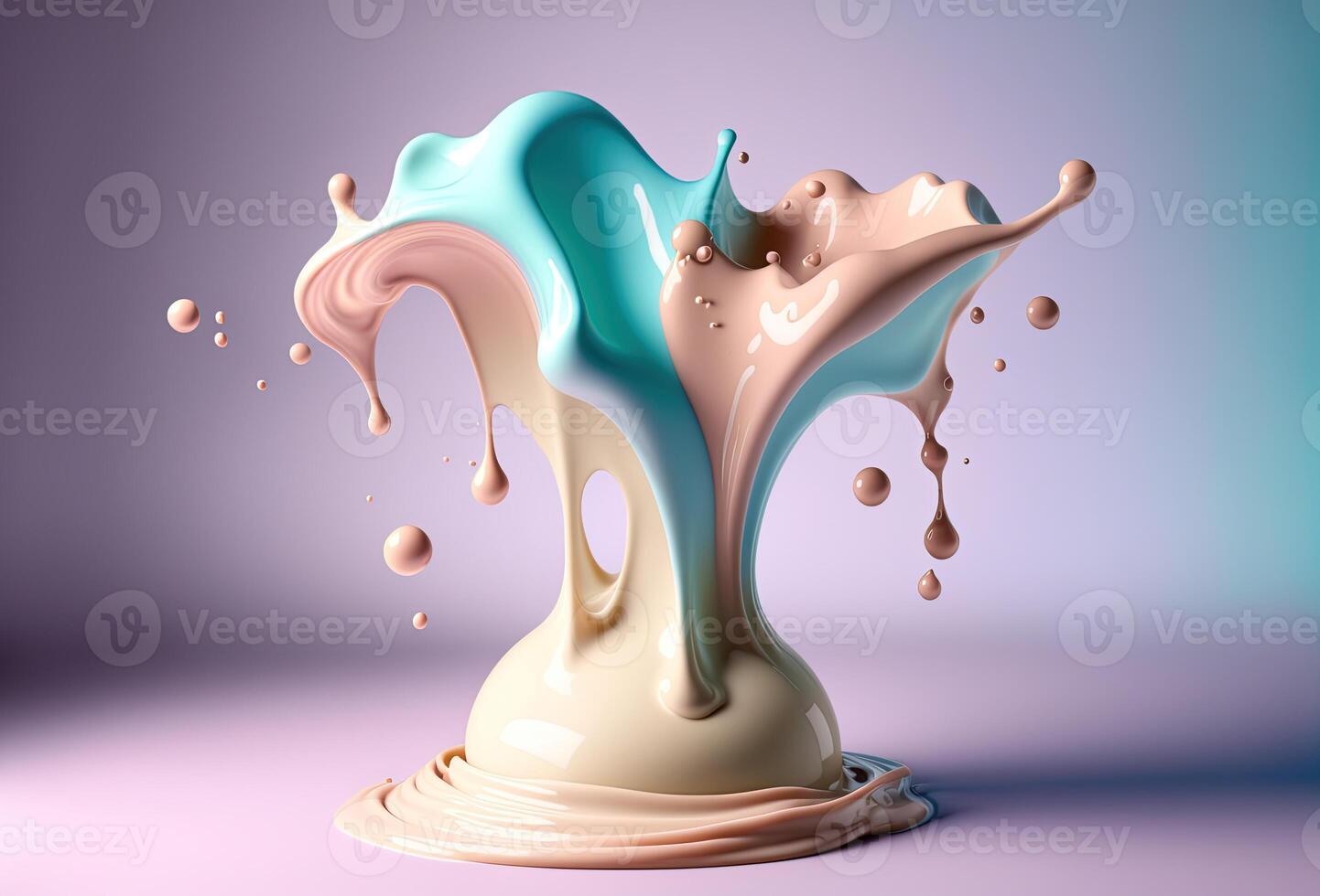 A splash of colored thick liquid, cream, milkshake, ice cream. Abstract pastel background. 3D rendering. . photo