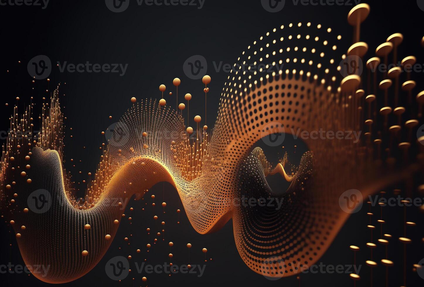 Visualization of big data movement. Colored dots and lines on a black background. . Futuristic cyber technology, singularity. Abstract dark background. 3D rendering. photo