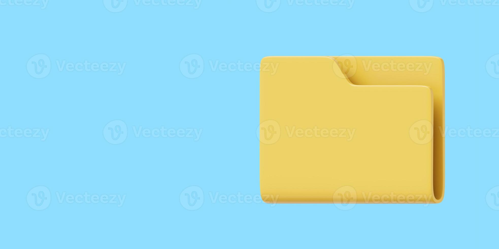 Yellow empty computer folder, side view. 3d rendering. Icon on blue background, space for text. photo