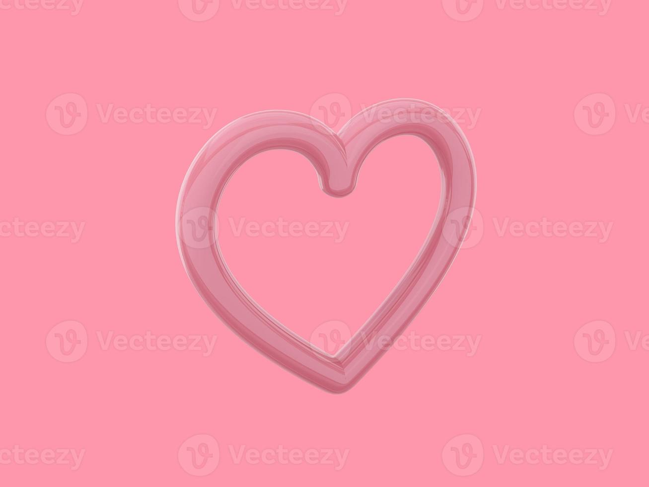Toy heart. Pink mono color. Symbol of love. On a solid pink background. View left side. 3d rendering. photo