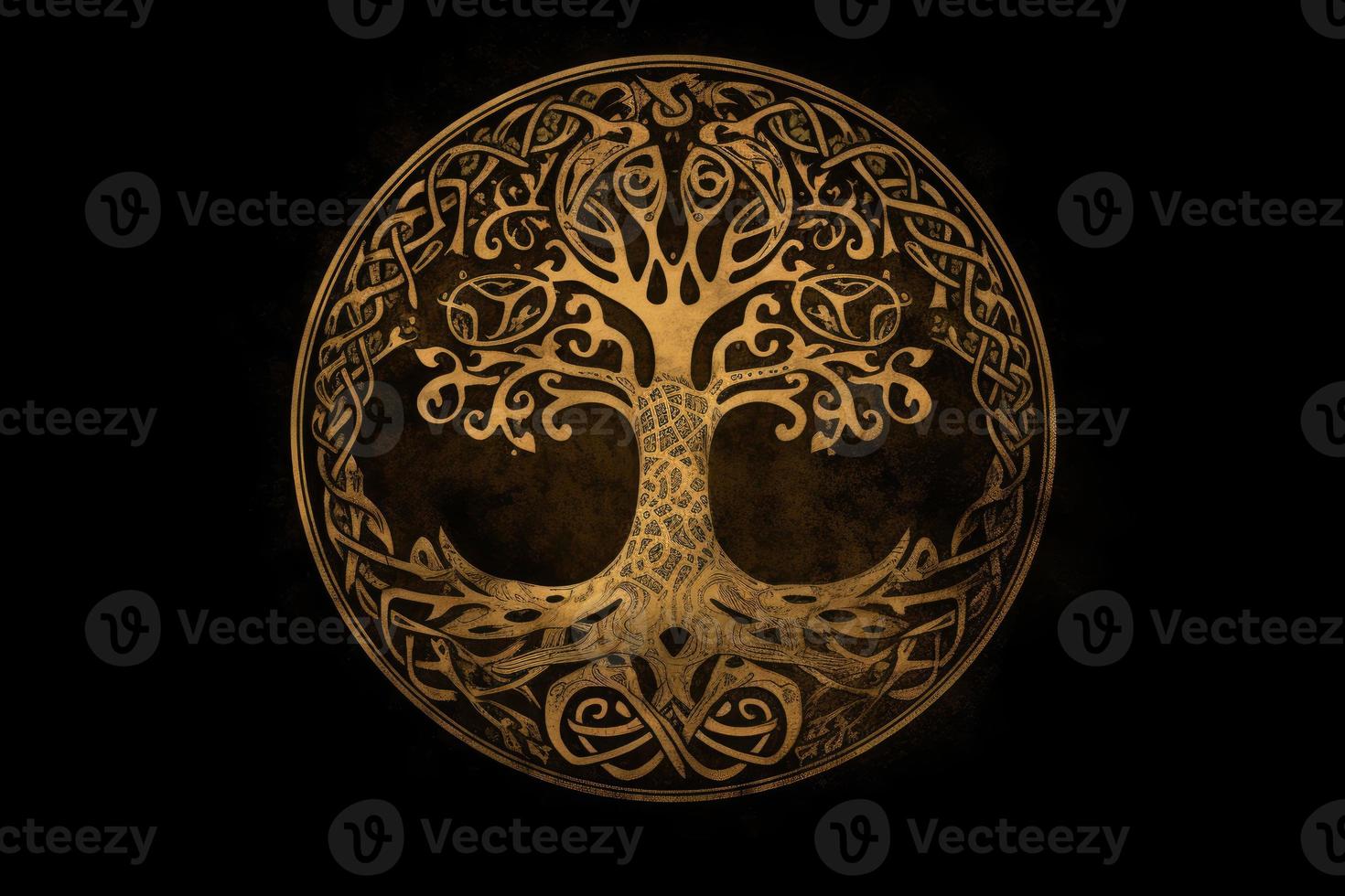 Golden tree logo. Generate Ai photo