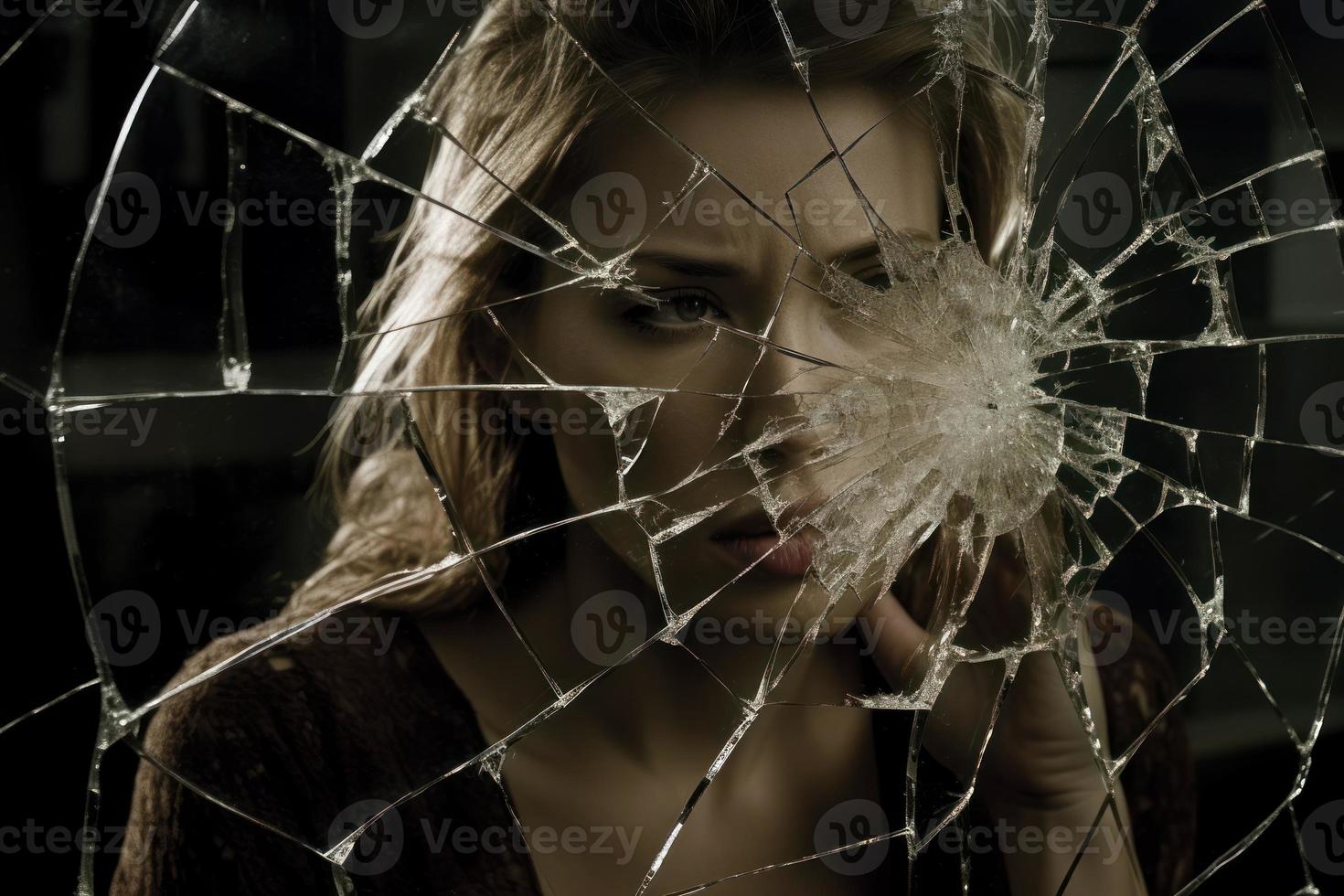 mujer roto vaso ventana. generar ai foto