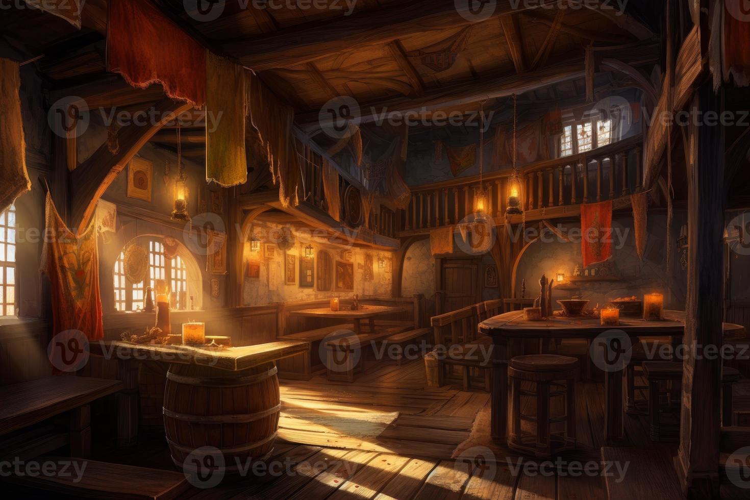 Medieval tavern inside. Generate Ai photo