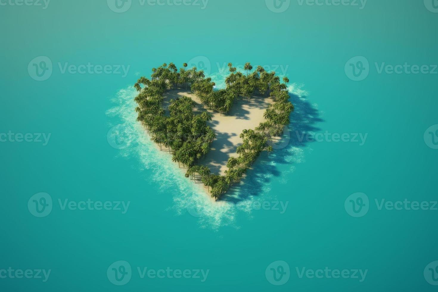 Tropical island love heart. Generate Ai photo