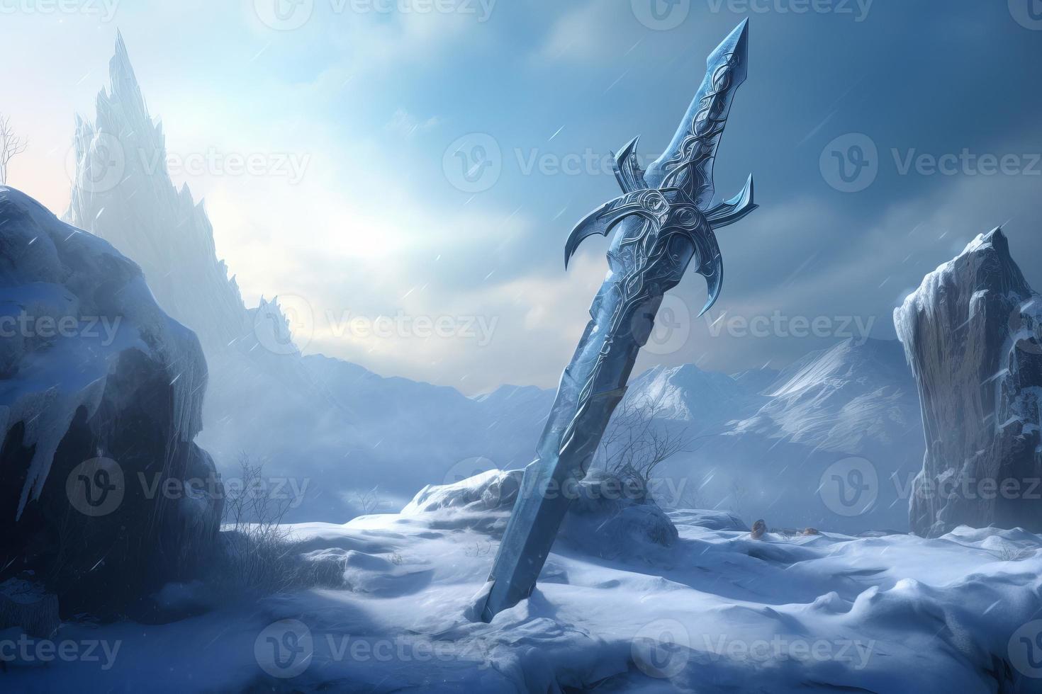 Frozen magical sword. Generate Ai photo