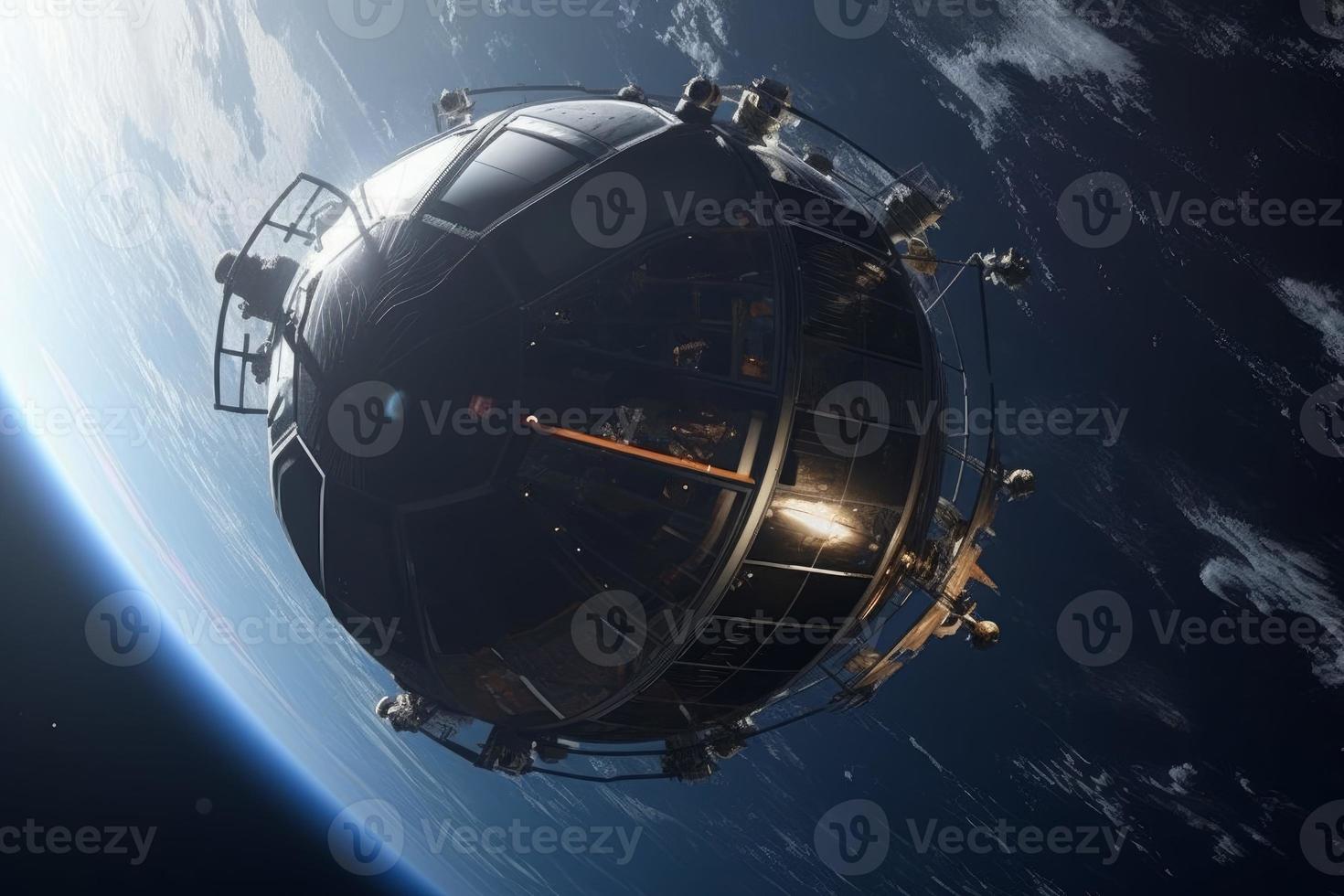 Satellite orbiting planet. Generate Ai photo
