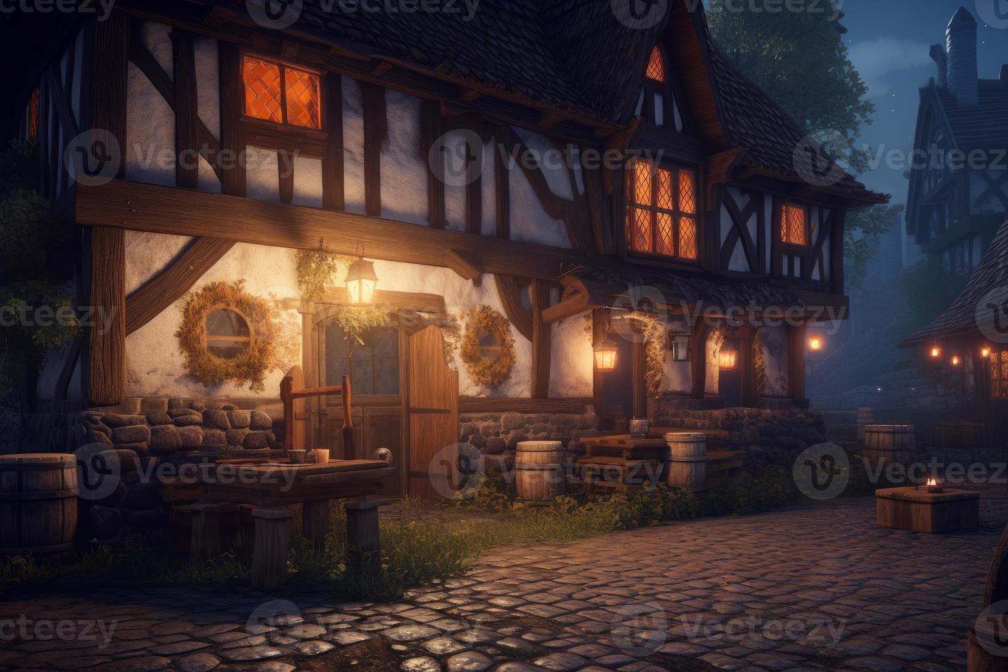 Medieval tavern exterior. Generate Ai photo