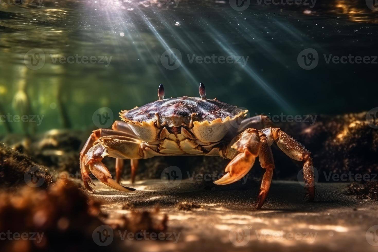 Crab underwater reef. Generate Ai photo