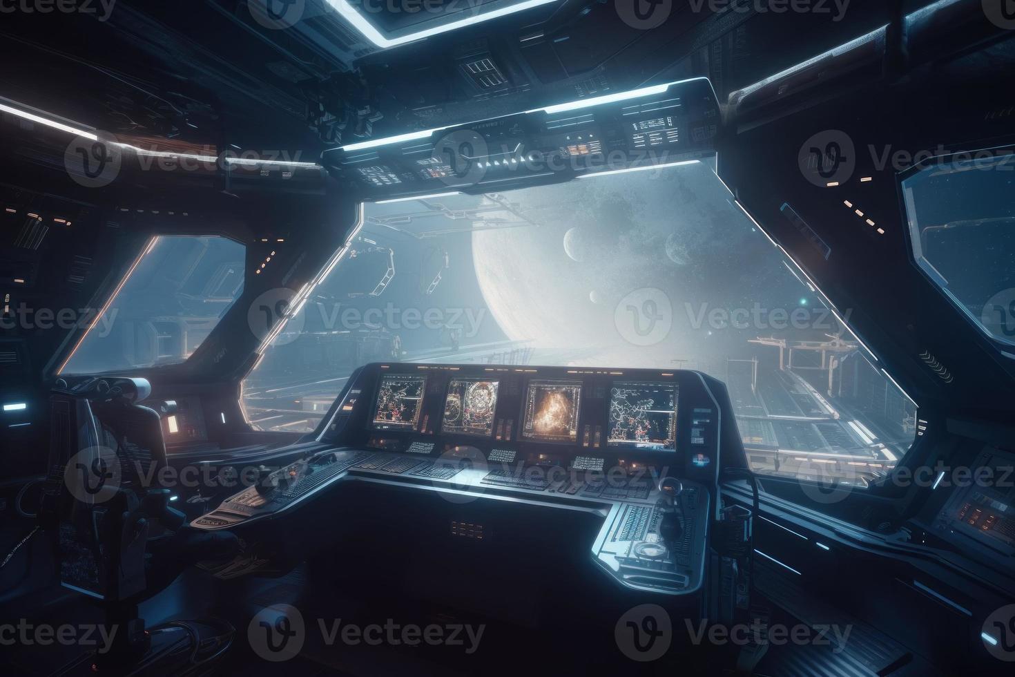 Futuristic spaceship control center. Generate Ai photo