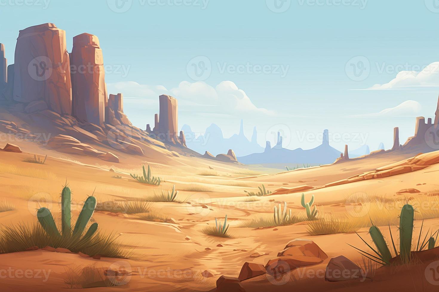 Desert landscape with cactus. Generate Ai photo