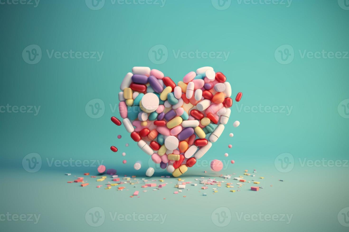 Heart tablet and pills. Generate Ai photo