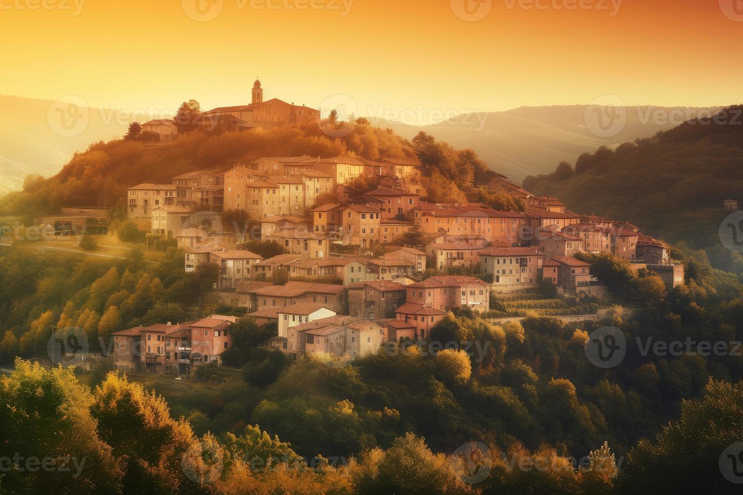 Italian city sunset hills. Generate Ai photo