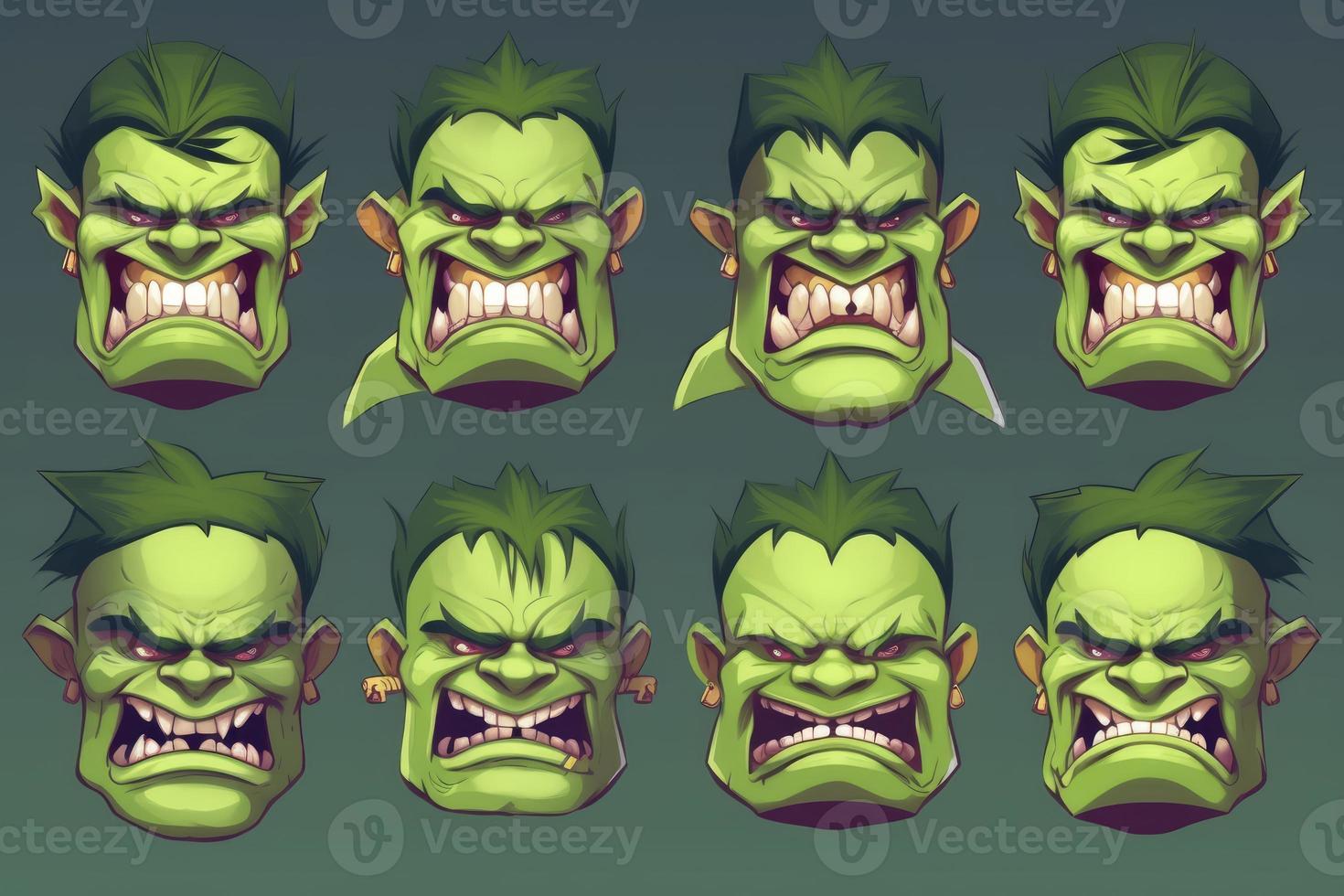 Green angry orc icon. Generate Ai photo