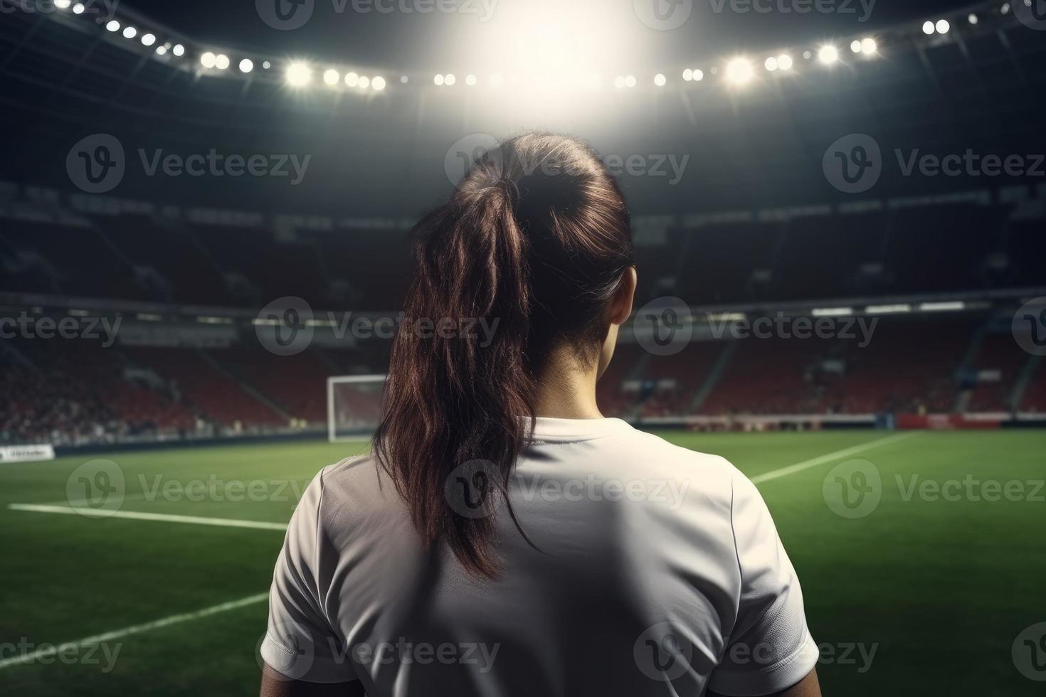 Woman soccer player stadium. Generate Ai photo