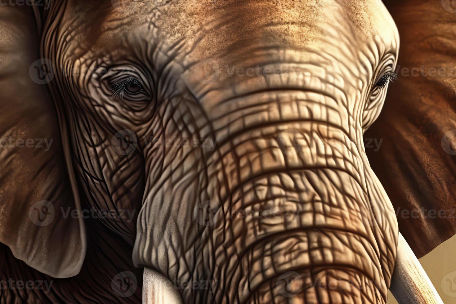 Elephant head closeup. Generate AI photo