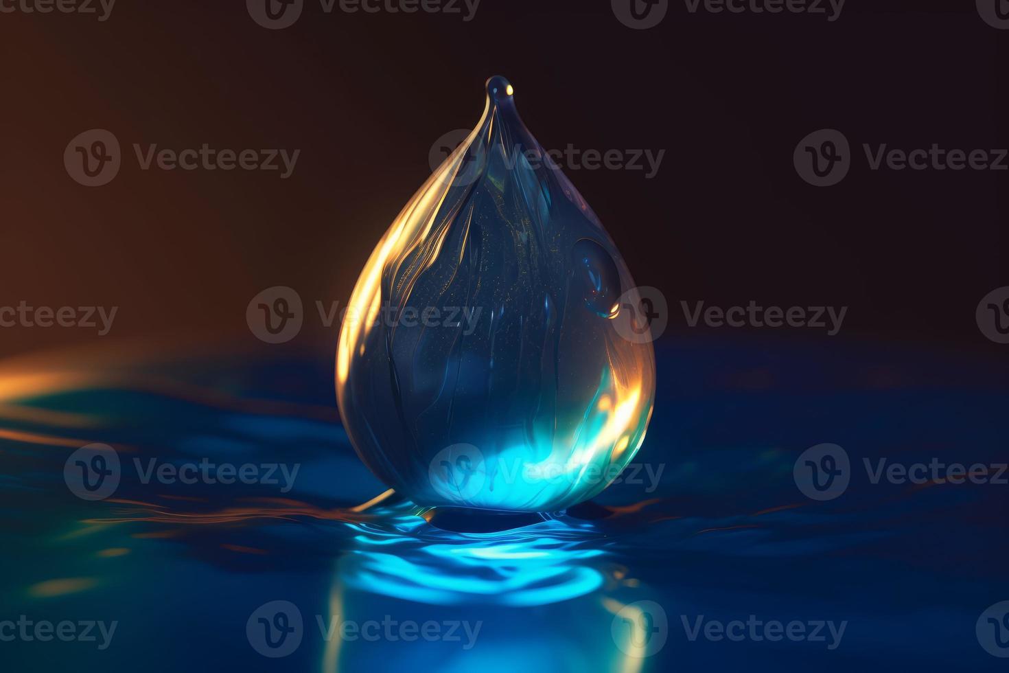 Glowing water drop. Generate Ai photo