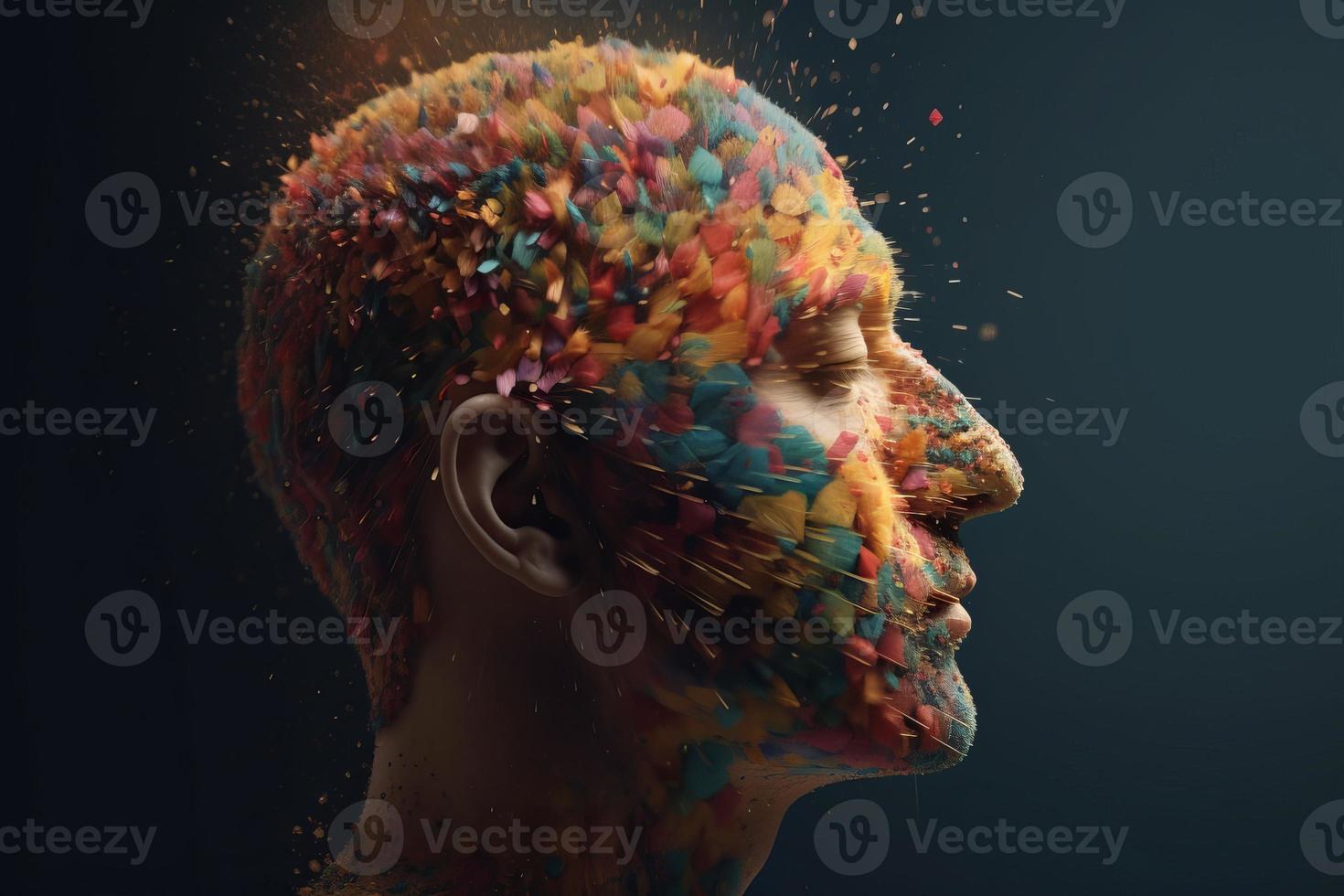 Colorful splashes man portrait. Generate Ai photo