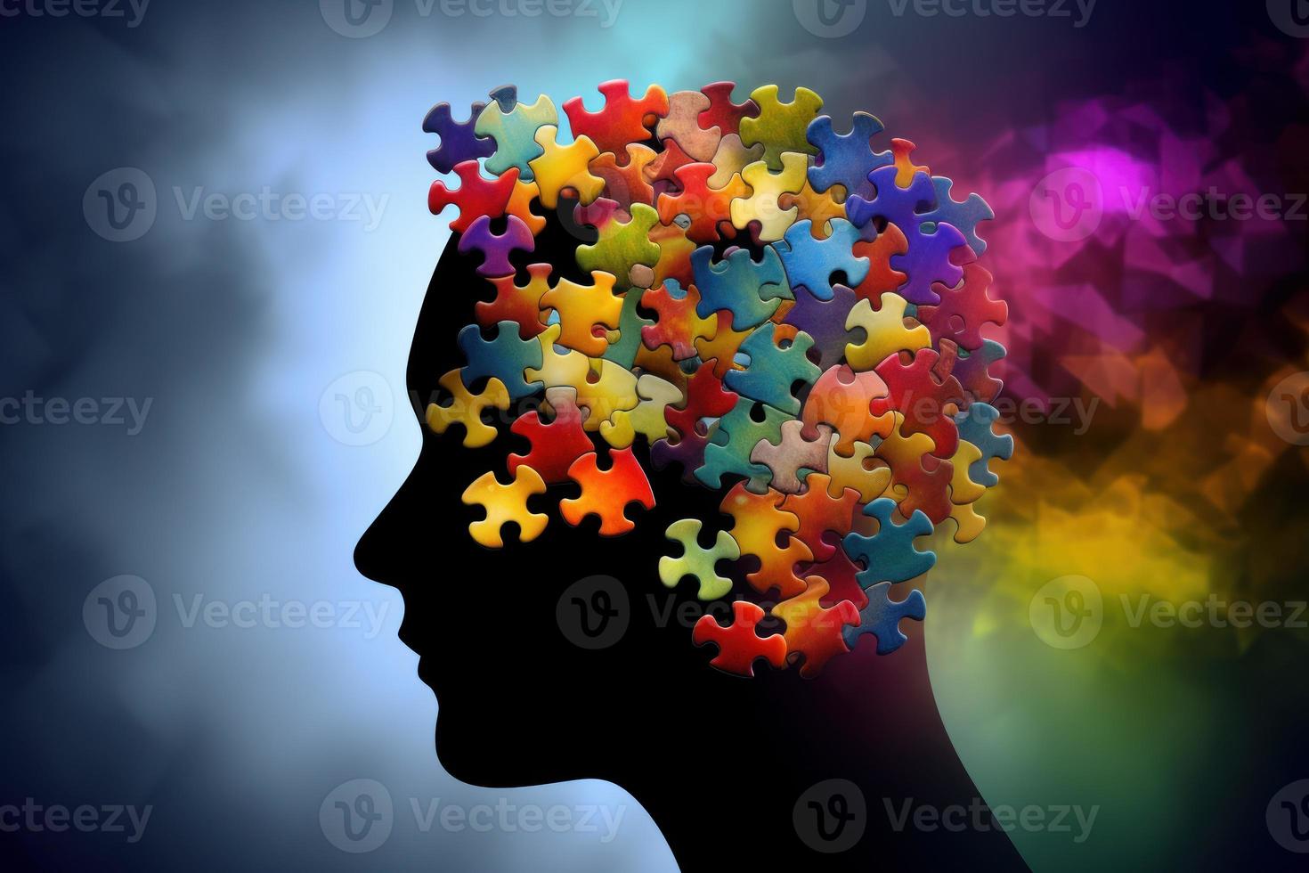 Colorful puzzle head. Generate Ai photo