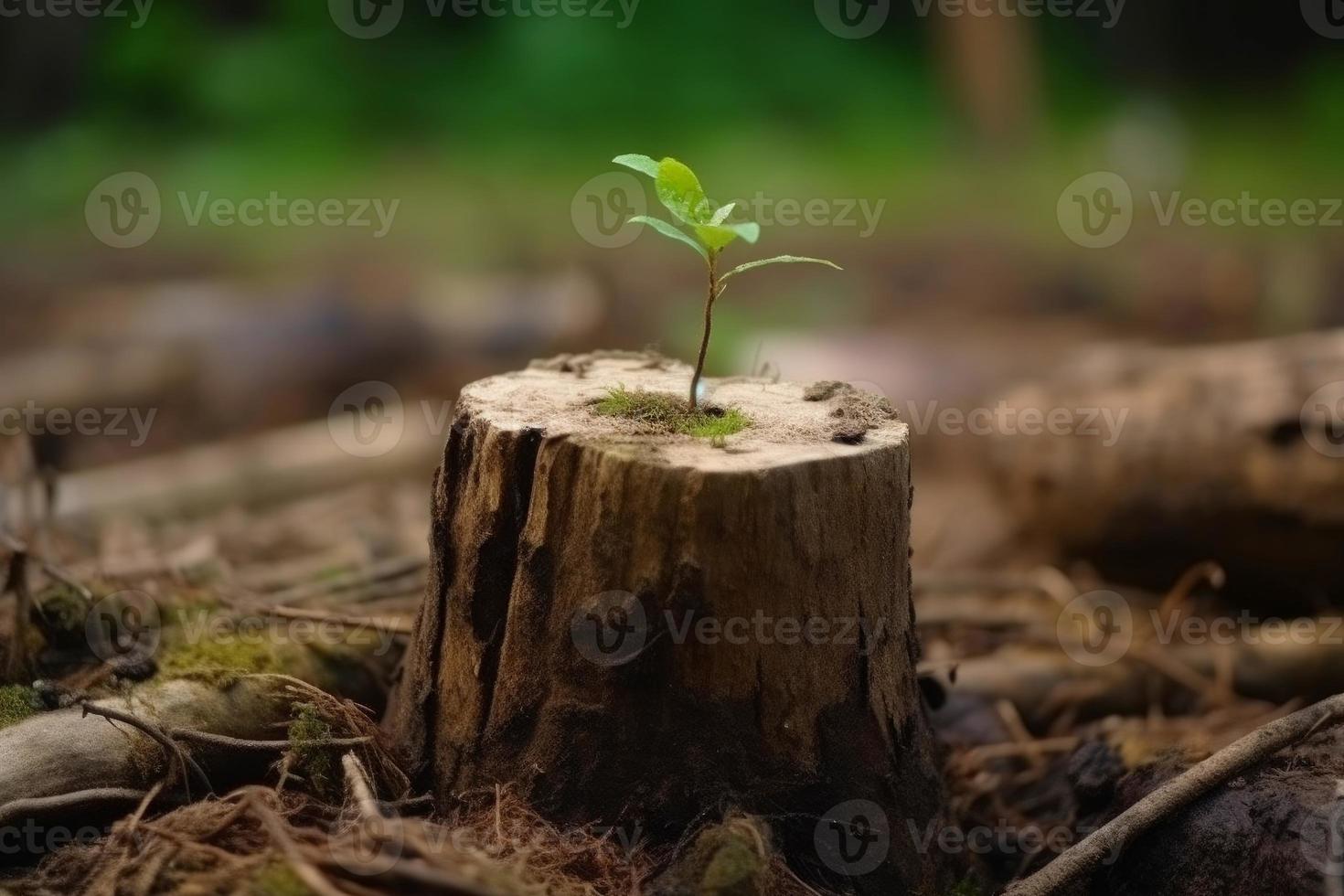 Young tree on stump. Generate Ai photo