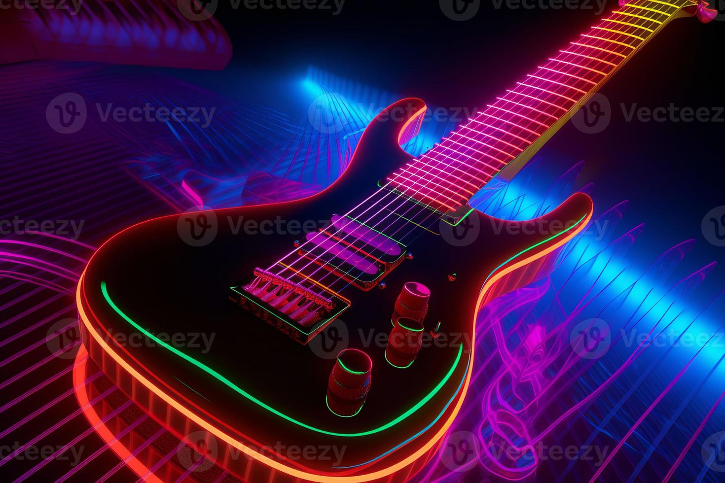 Guitar neon. Generate Ai photo