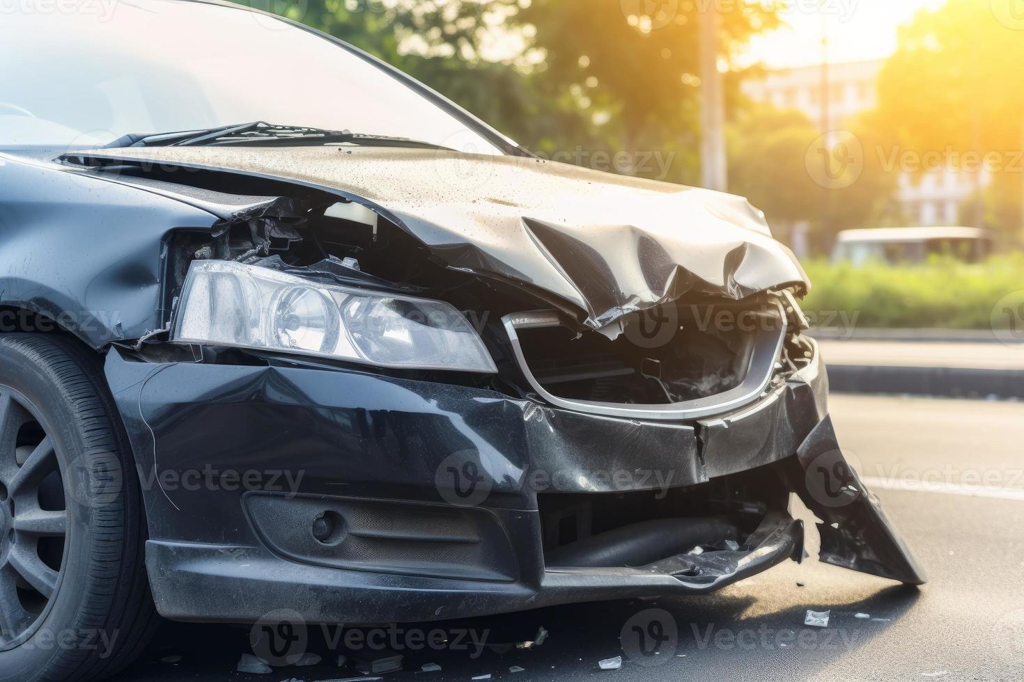 Crashed car auto bumper. Generate Ai photo