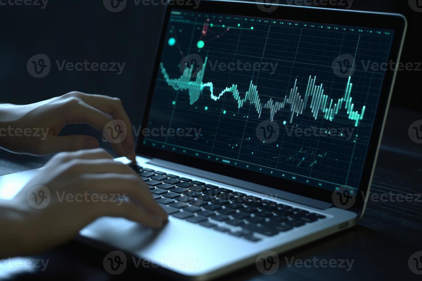 Graph hands on laptop. Generate Ai photo