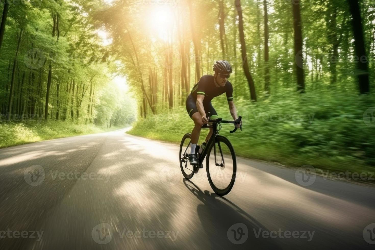 Man forest cycling. Generate Ai photo